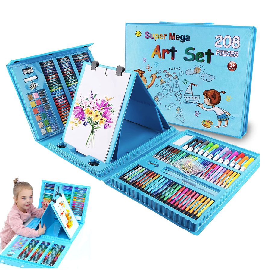 Kit De Arte Para Niños 208 Piezas Maleta Con Caballete Crayón Acuarela  Plumón Pinturas